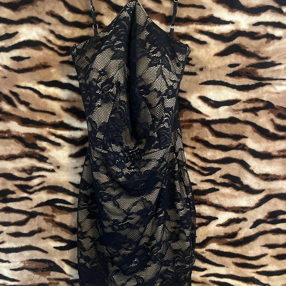 Windsor Black Lace Overlay on Nude Dress
